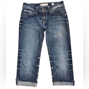 BKE Culture Roll Cuff Capri Jeans Size 29 Medium Wash Embroidered NWOT